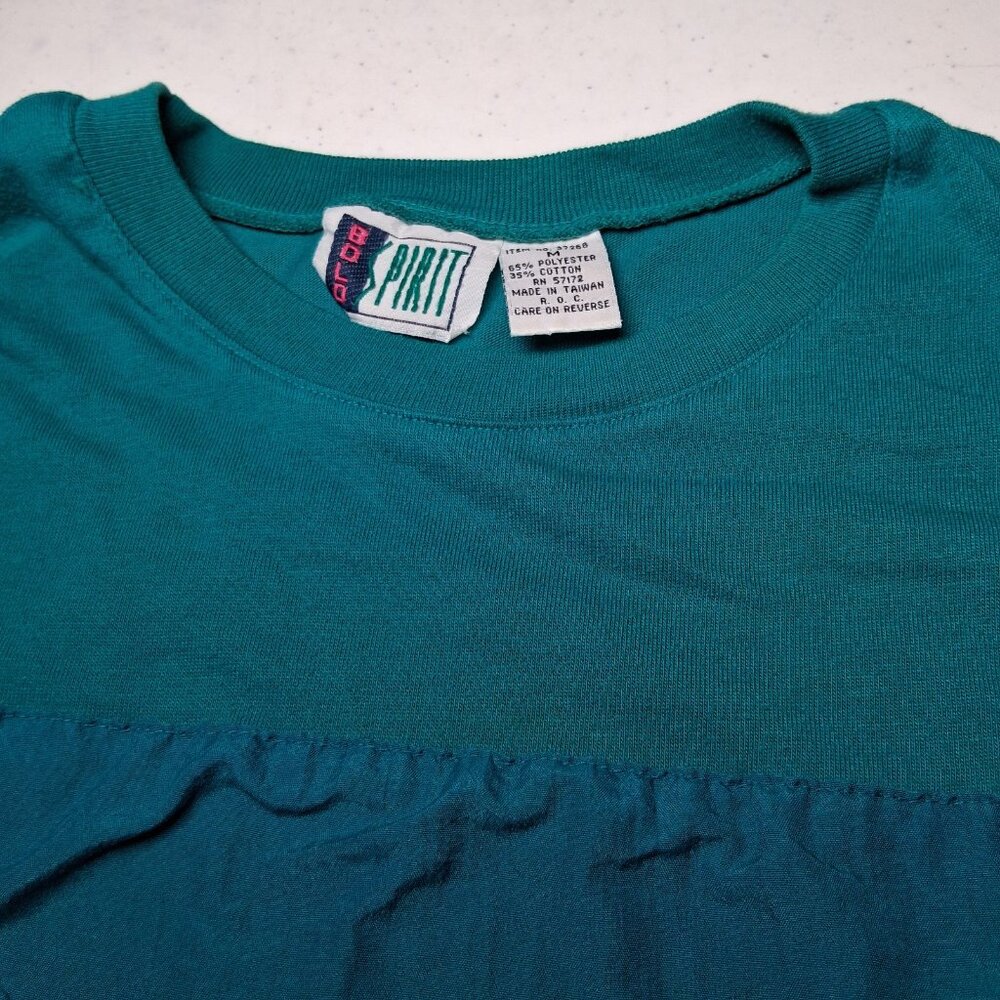 Vintage 1990s Bold Spirit Shirt Women Medium Turquoise Gold Sun Patch Celestial - Picture 10 of 13